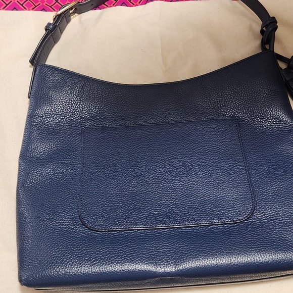Tory Burch Thea Hobo Bag Navy Blue Pebbled Leather - Picture 3 of 4